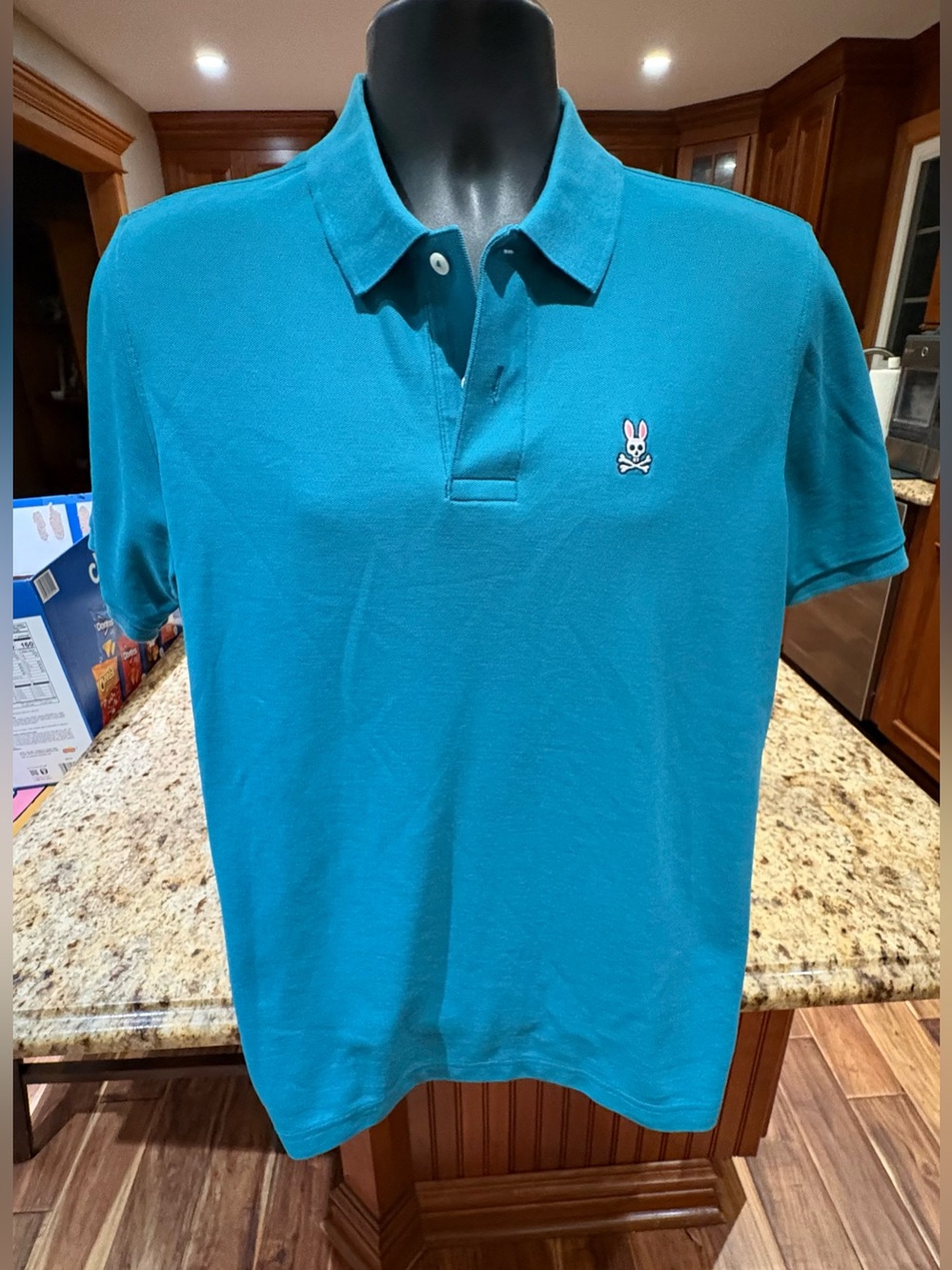 Psycho bunny men’s polo. Sharp teal with iconic bunny logo. Small. Retail: $118